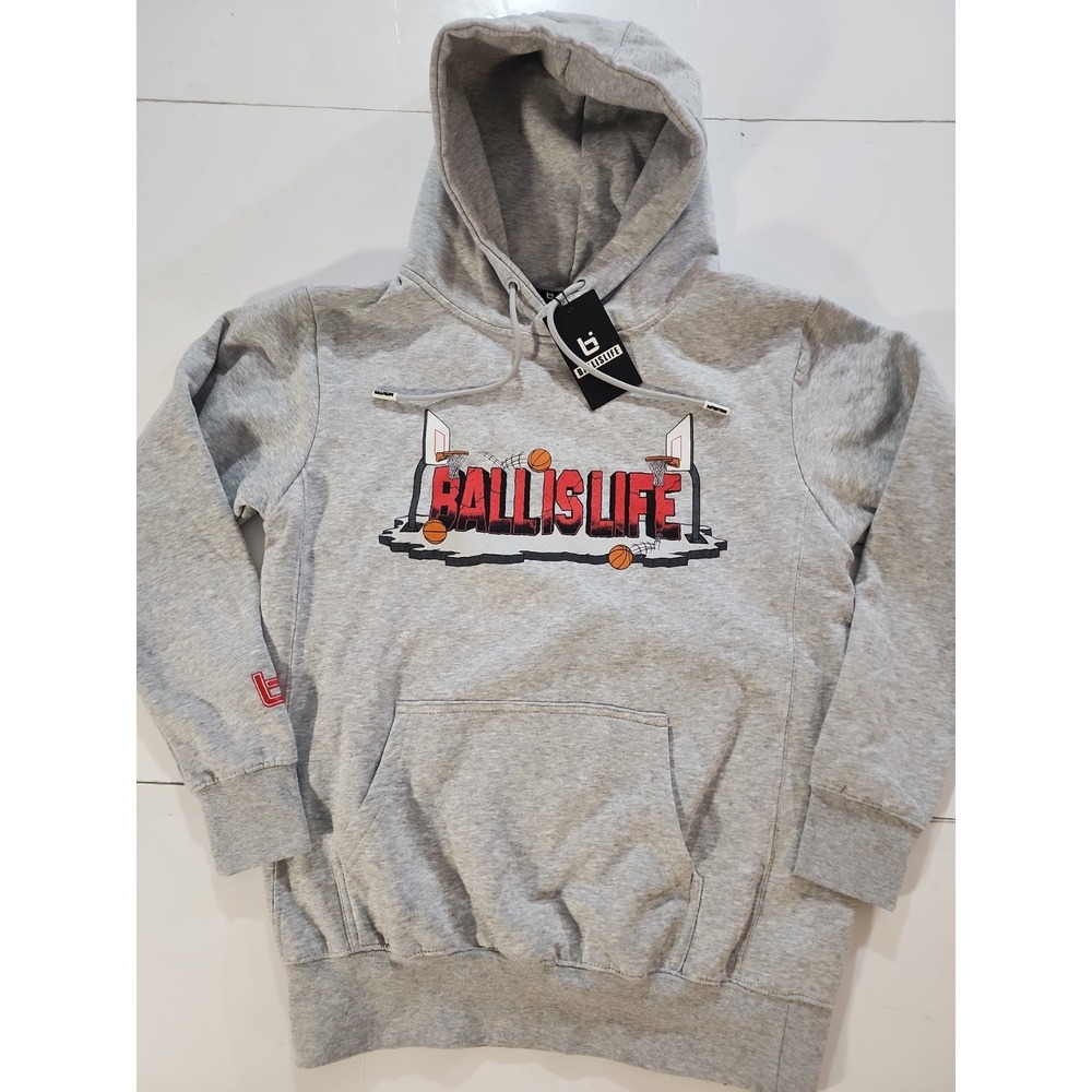 Ballislife‎ Basketball Graphic Hoodie Sweatshirt Heather Grey Red Men's Size XS